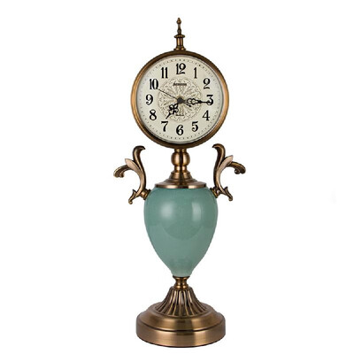 

6803-1Table Clock Decorative Retro Metal European Cracked Ceramics Design Silent Bedside Desk Timekeeping Device for Bedroom Livin