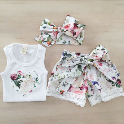 

Kids Baby Girl Floral Clothes Vest TopsLace Pants Outfits Sunsuit Summer Set