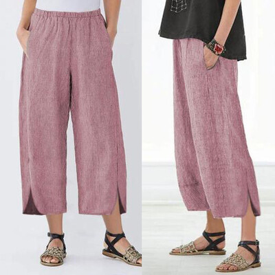 

Tailored Fashion Womens Casual Plus Size Solid Trousers Pocket Elastic Waist Loose Pants