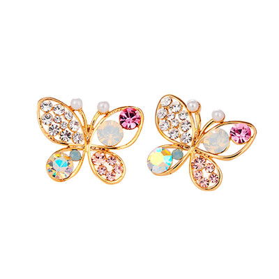 

Simple Openwork Inlaid Colored Diamond Butterfly Earrings