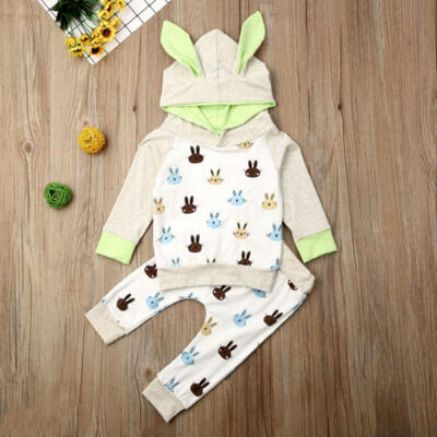 

US Newborn Baby Boys Girls Bunny Hooded TopsLeggings Pants 2PCS Clothes Autumn