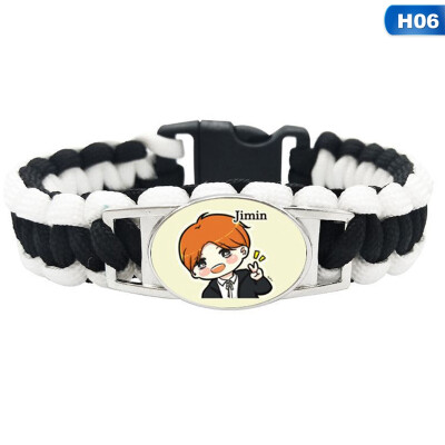 

KPOP BTS Black White Woven Bracelet Punk Style Bracelet Cartoon Pattern Pendant Bracelet Hot Gift