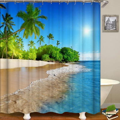 

Shower Curtain Seaside Scenery Printed Blackout Curtains Waterproof Mildew-proof Bathroom Curtain 71"x71"