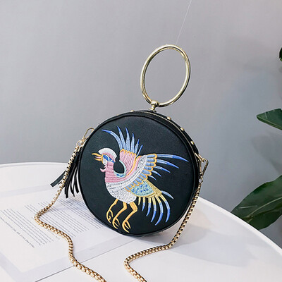 

Tailored Women Retro Chinese Style Leather Fly Bird Bag Crane Circular Bag Crossbody Bag