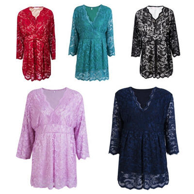 

UK 12-22 Women V Neck Lace Crochet Shirt Sexy Slim Casual Blouse Tops