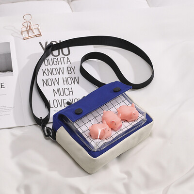 

On the new small bag canvas bag woman single shoulder bag transparent oblique satchel college students feel the old girl ins style