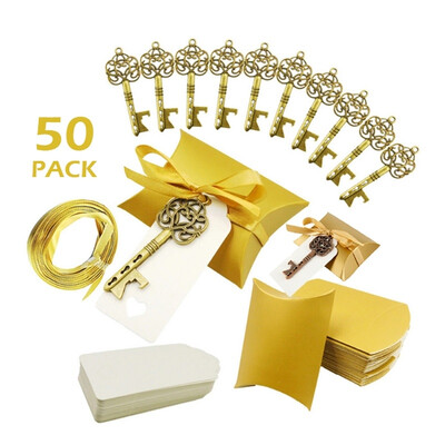 

50PcsSet Wedding Bottle Opener Keychain with Paper Tag Candy Bag Gifts Bag Wedding Favors Party Decoration