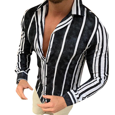 

Mens Vintage Striped Shirt Button Down Autumn Long Sleeve Causal Top Tee Shirt