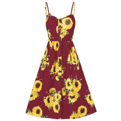 

Spaghetti Strap Sunflower Print Mini Dress