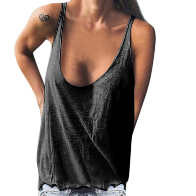 

Women Sleeveless Solid Color Tee Shirts Vest Casual Fitness Loose Tank Tops Plus