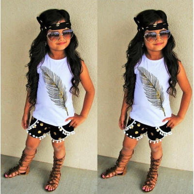 

3PCS Sleeveless Kids Girls Clothes Vest Tops Shorts Bottom Headband Outfits Set