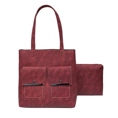 

2pcsset Leather Big Shoulder Handbags Purse Women Solid Color Totes Clutch