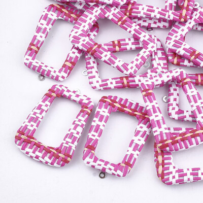 

Handmade Raffia Woven Pendants with Iron & Aluminum Findings Trapezoid Platinum DeepPink 44x305x4mm Hole 14mm