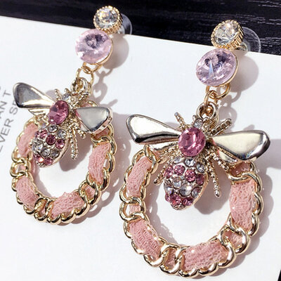 

guangxichuangshengxinfu 1 Pairs Women Enamel Crystal Gold Bee Flower Statement Stud Drop Dangle Earrings Jewelry
