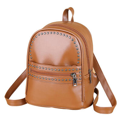 

Solid Color Rivets Handbag Women Backpack PU Leather School Travel Knapsack