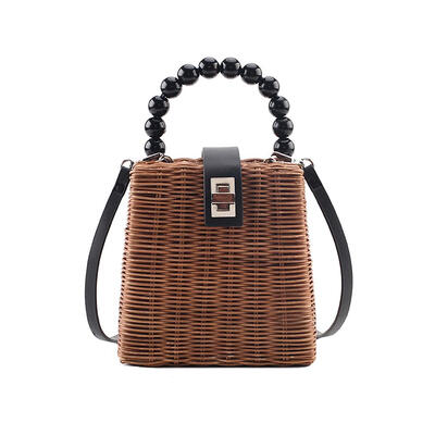 

Wicker Woven Shoulder Handbags Women Beads Small Crossbody Top-handle Bags