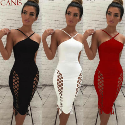 

Sexy Women Bandage Bodycon Halter Sleeveless Dress Evening Party Club Mini Dress