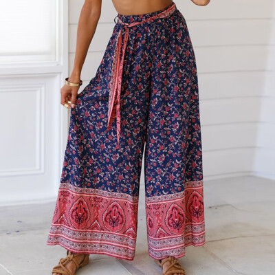 

Tailored Fashion Woman Summer Print Strappy Straight Wide leg Leisure Plus Size Pants