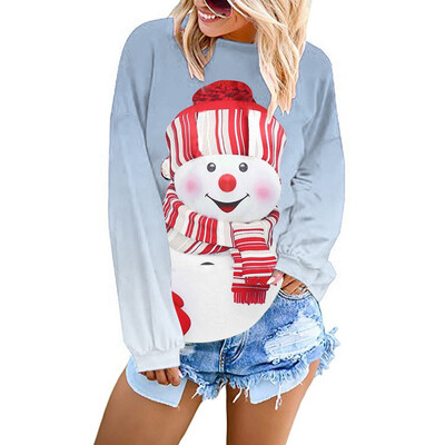 

Tailored Womens Christmas Long Sleeve Sweatshirt Dyed CartoonSnowman Printed Pullover