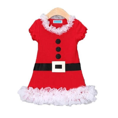 

Christmas Santa Claus Baby Kids Girls Flower Lace Belt Flounced Skirt Dress RED
