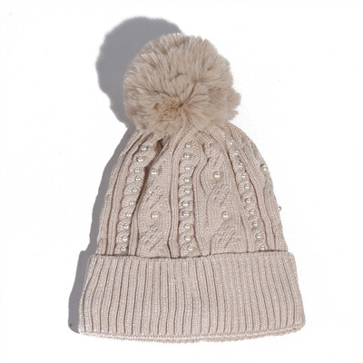 

Hat Womens autumn&winter Korean pearl wool hat thickened&fluffy ball Pullover hat outdoor warm knit hat tide