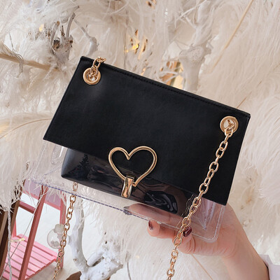 

North bag woman 2019 spring new love lock transparent bag fashion chain single shoulder slant bag handheld small square bag