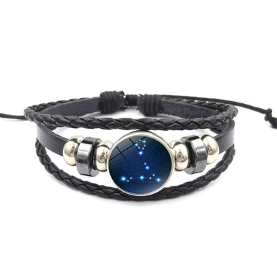 

2019 Aquarius Pisces Aries Cancer Leo 12 Constellation Bracelet Men Women Braided Leather Bracelets & Bangles
