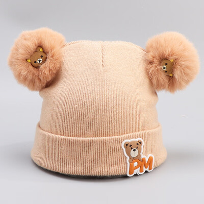 

Infants&young childrens pullover hats in autumn&winter wool knitted cotton warm cartoon cute double ball cap