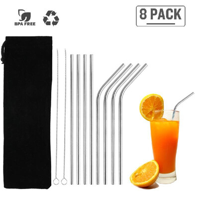 

8Pcs Stainless Steel Straws Reusable Straws Set Matte Drinking Straws FDA-Approved BPA Free Cleaning Brush Portable Bag for All Si