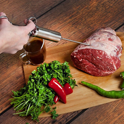 

304 Stainless Steel Heavy Duty Meat Injector Seasoning Injector Marinade Injector Syringe Includes 3 Needles LFDP Certification
