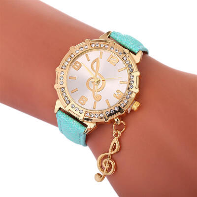 

2019 Women Luxury Watch Music Note Fashion New Design Pendant Clock Leather Band Quartz Wristwatch Lady Female Diamond Watches