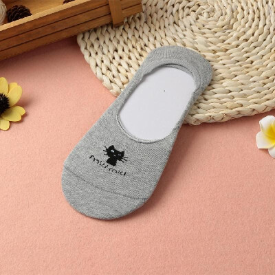 

New Fashion Women Cotton Socks Cute Cat Cartoon Pattern Loafer Boat Invisible Liner Low Cut Non-Slip Casual Socks