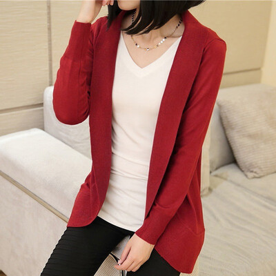 

2018 spring&autumn wear new Korean version of womens loose suit collar knitted cardigan long sleeve sweater jacket