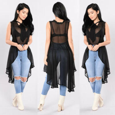 

Fashion Womens Sleeveless Loose Blouse Casual Shirt Summer Sheer Tops T-Shirt US