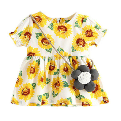 

2017 New 4 Styles Baby Girls About Knee Solid Cartoon Top Dress Cotton Short Sleeves Printed Summer Baby Girls Beach Party Dress