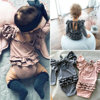 

US Newborn Baby Girls Solid Color Ruffle Romper Jumpsuit One-Pieces Clothes Set