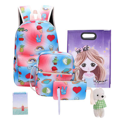 

7pcsSet Unisex Food Print Canvas Backpacks Travel Stationery Shoulder Bags