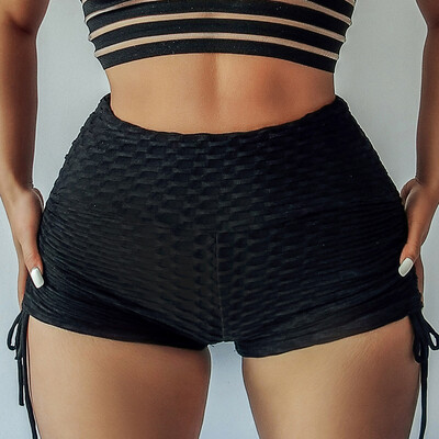 

Tailored Women Casual Solid Color Bandage Pleated Hip Fitness Yoga Shorts