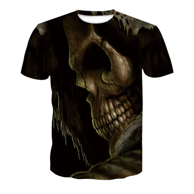 

3D Bursting Skull Print Men\s Casual Short Sleeve Graphic T-shirt
