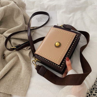 

Korean version hundred lap small bag fashion retro rivet woman bag new 2019 collision color small square bag single shoulder bag o