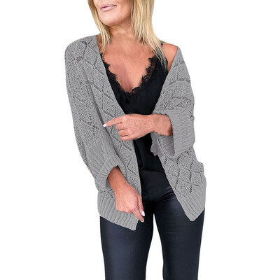 

Toponeto Women Casual Solid Long Sleeve Hollow Out Knit Sweater Sexy Cardigans Coat