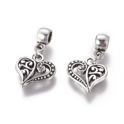 

Alloy European Dangle Beads Large Hole Beads Heart Antique Silver 24mm Pendant 14x13x3mm Hole 4mm
