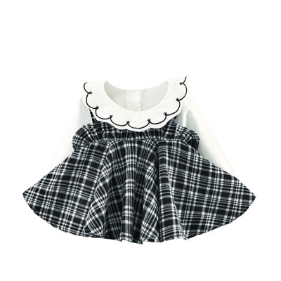 

Spring Long Sleeve Baby T-shirt TopsPlaided Strap Girls Kids Princess Party Infants Pleated Ruffles Dress 2pcs