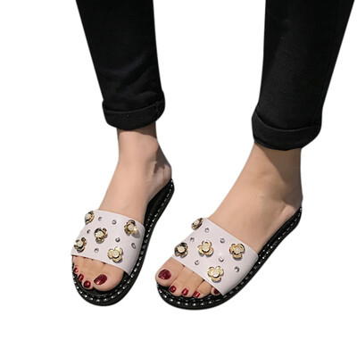 

Rose Womens Flat Sandals Sequins Rhinestones Flowers Increased Non-Slip Slippers