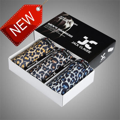 

Mens Underwear Ice Silk Boxer Shorts Sexy Leopard Tiger Underwears Breathable U Convex Popular Denim Pattern 3 PCS