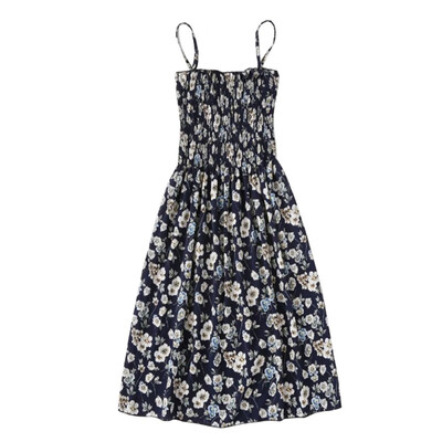 

Womens Ruched Floral Print Spaghetti Strap Sweet A-Line Dress
