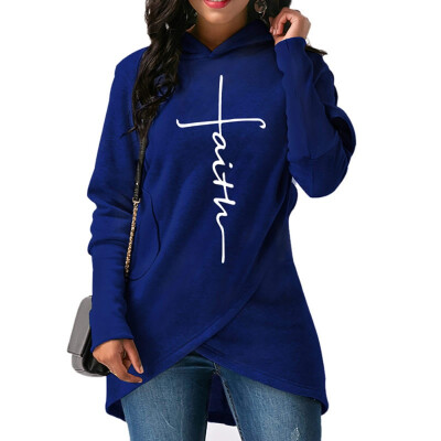 

Autumn Hoodies Sweatshirts Women Long Sleeve Faith Print Warm Hooded Pullover Tops Plus Size Casual Female Sweatshirt