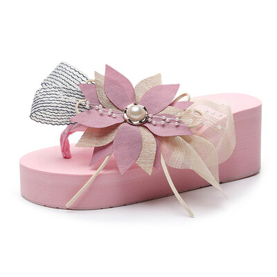 

Rose Women Girls Floral Wedges Bohemian Style Flip Flops Sandals Slippers Beach Shoes
