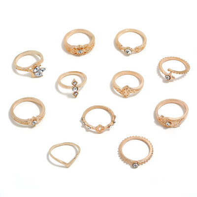 

Bohemia Flowers Crystal Crown Finger Ring Sets Trendy Silver Joint Knuckle Rings Women Jewelry Accessories Gifts