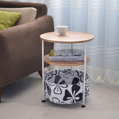 

Gobestart Three-tier Round Side Table With Fabric Storage End Table Bedroom Bedside Table